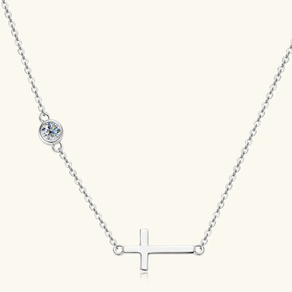 925 Sterling Silver Moissanite Cross Necklace – Elegant Pendant | Syleane
