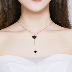 925 Silver Black Double Heart Y Necklace – Platinum Plated by Syleane