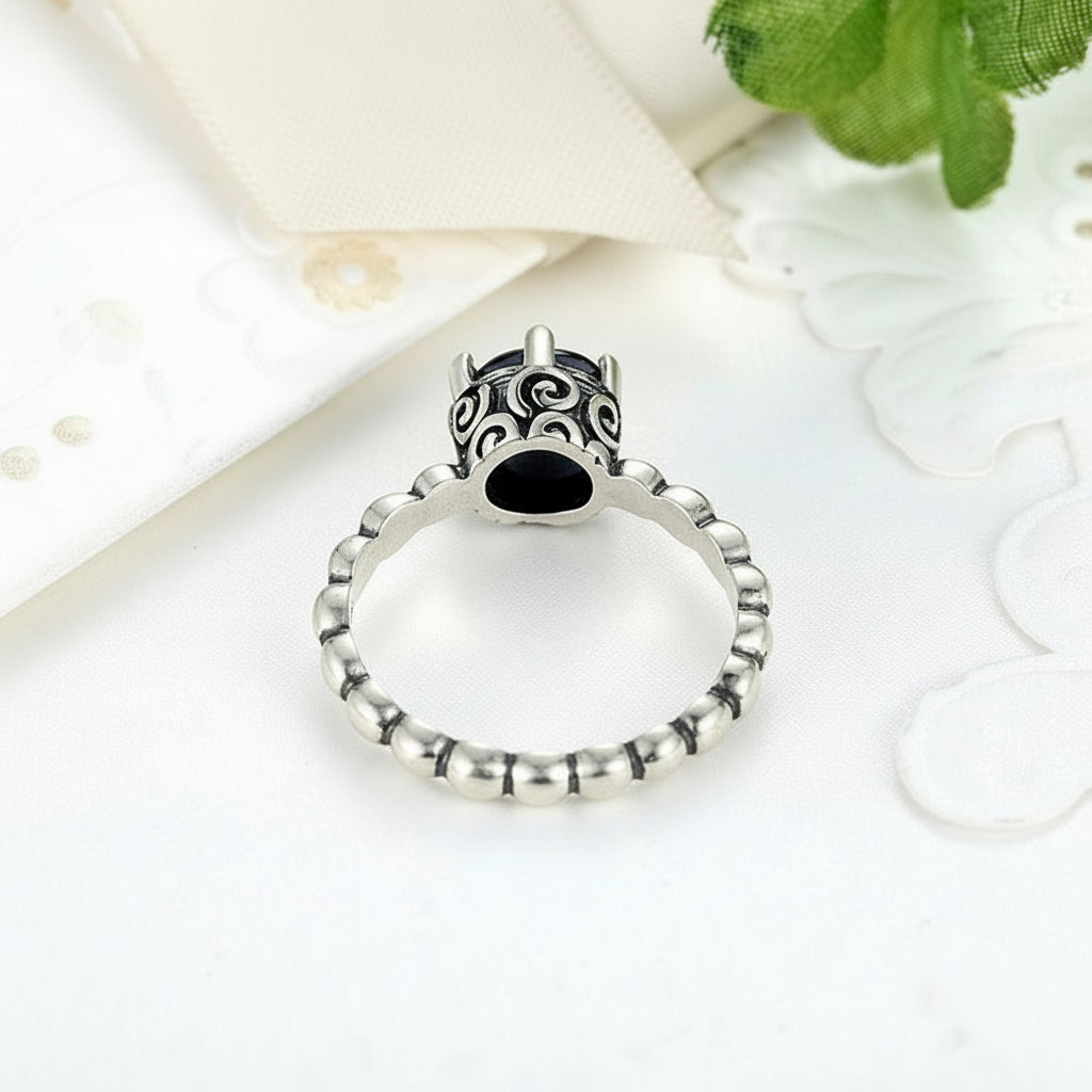 Black Cubic Zirconia Solitaire Ring in 925 Silver – Syleane