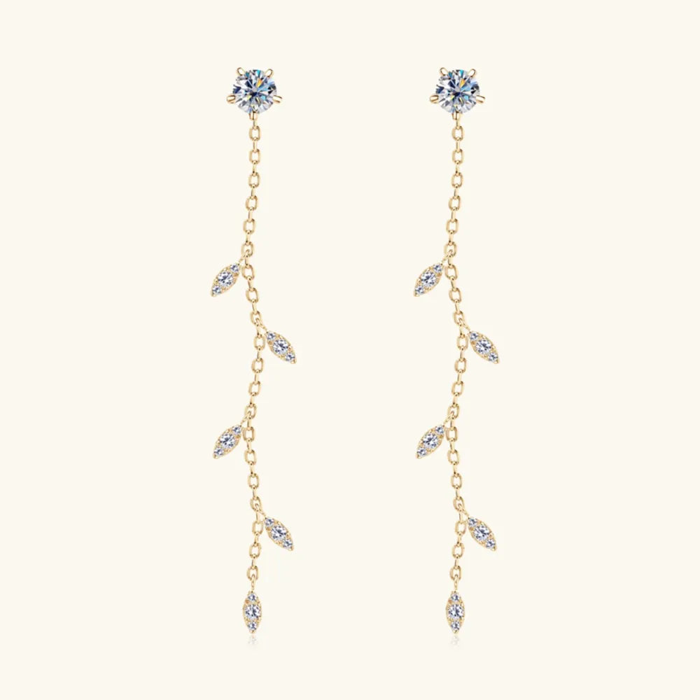 1.38 Carat Moissanite Leaf Drop Earrings 925 Silver Gold | Syleane