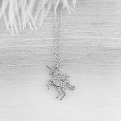 Sparkling Unicorn Necklace 925 Sterling Silver CZ - Syleane