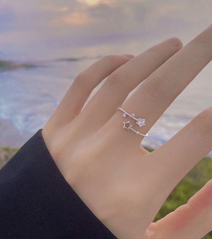 Celestial Star Open Ring in 925 Sterling Silver – Zircon Adjustable | Syleane