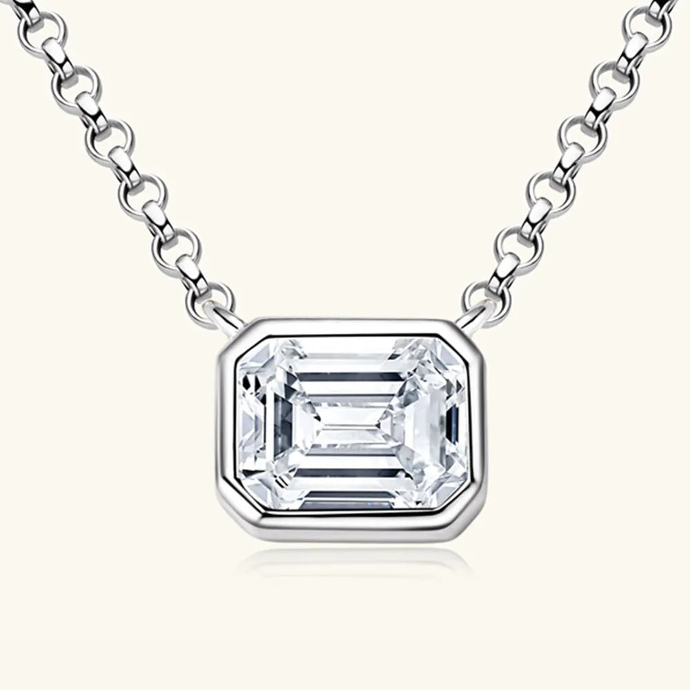 1 Carat Emerald-Cut Moissanite Bezel Necklace 925 Sterling Silver | Syleane