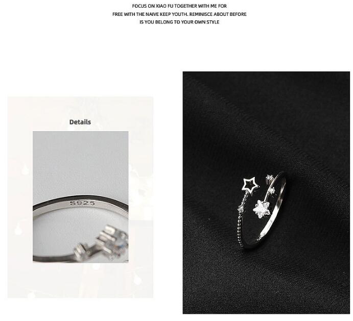 Celestial Star Open Ring in 925 Sterling Silver – Zircon Adjustable | Syleane