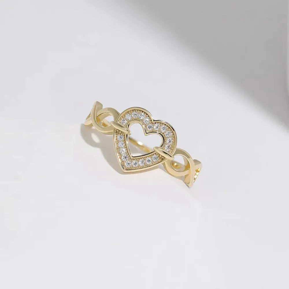 925 Sterling Silver Heart Link Ring – Gold & Silver Plated