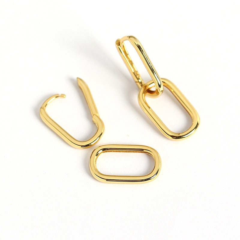 925 Sterling Silver Oval Link Drop Earrings – Minimal Gold Plated | Syleane