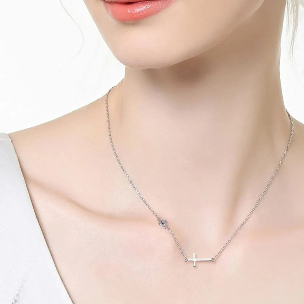 925 Sterling Silver Moissanite Cross Necklace – Elegant Pendant | Syleane