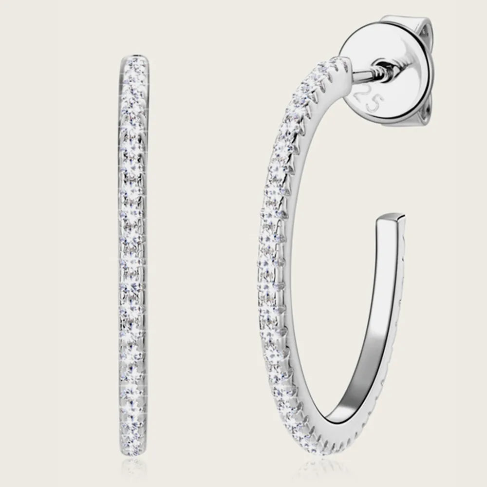 Moissanite Pavé C-Hoop Earrings in 925 Sterling Silver – Syleane