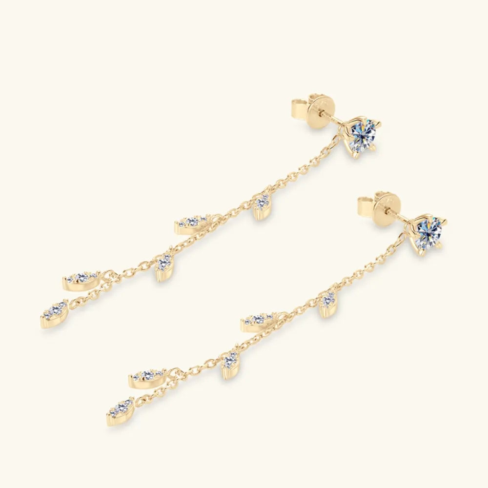 1.38 Carat Moissanite Leaf Drop Earrings 925 Silver Gold | Syleane