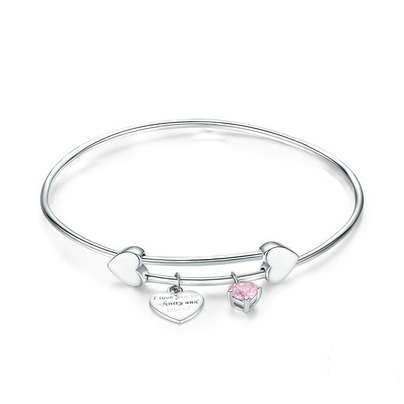 925 Sterling Silver Heart Charm Bracelet with Pink Zircon – Syleane