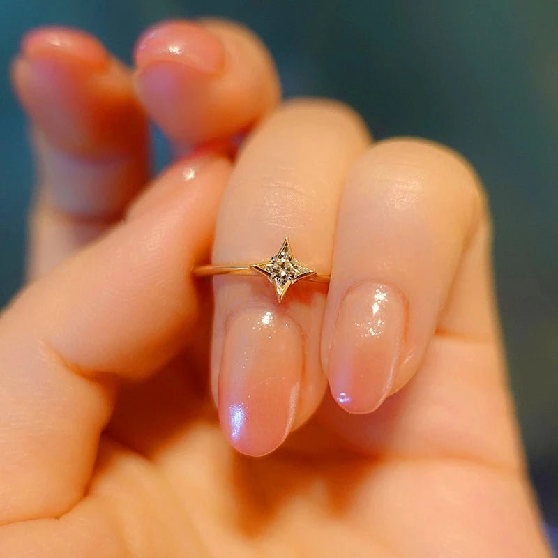 Dainty Gold Star Zircon Ring in 925 Silver – Syleane