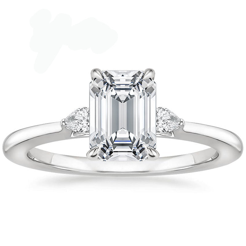 1 Carat Emerald Cut Diamond Three-Stone Ring 18K White Gold Plated | Syleane