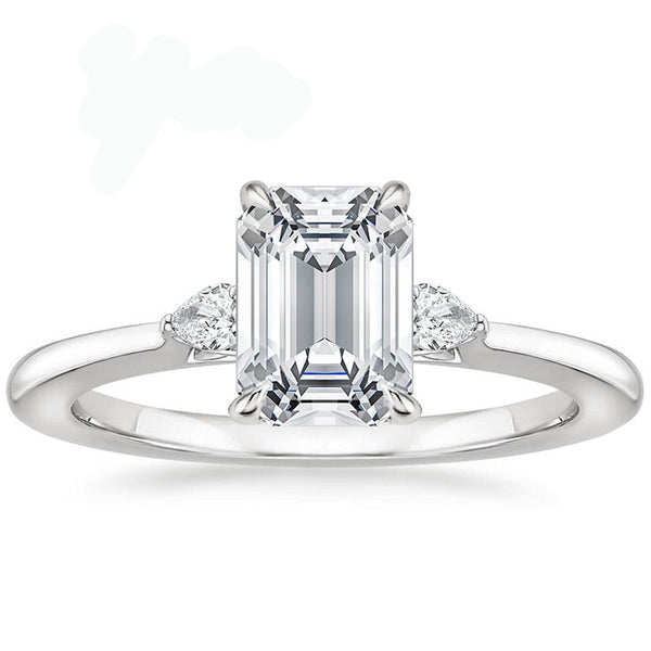 1 Carat Emerald Cut Diamond Three-Stone Ring 18K White Gold Plated | Syleane