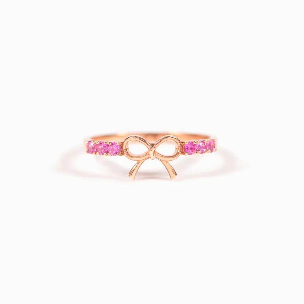 Rose Gold Bow Ring with Pink Zircon in 925 Sterling Silver – Syleane