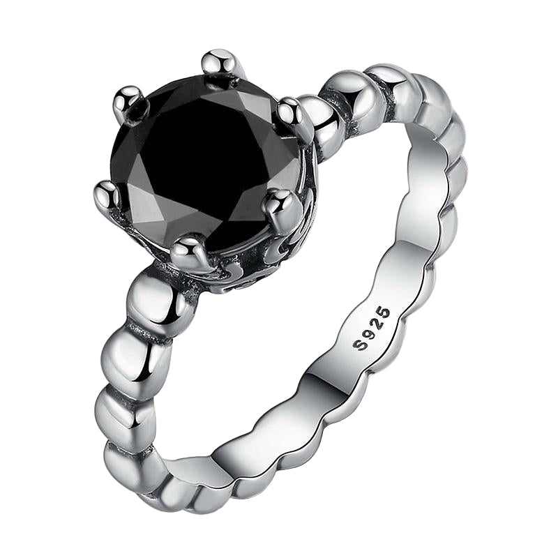 Black Cubic Zirconia Solitaire Ring in 925 Silver – Syleane
