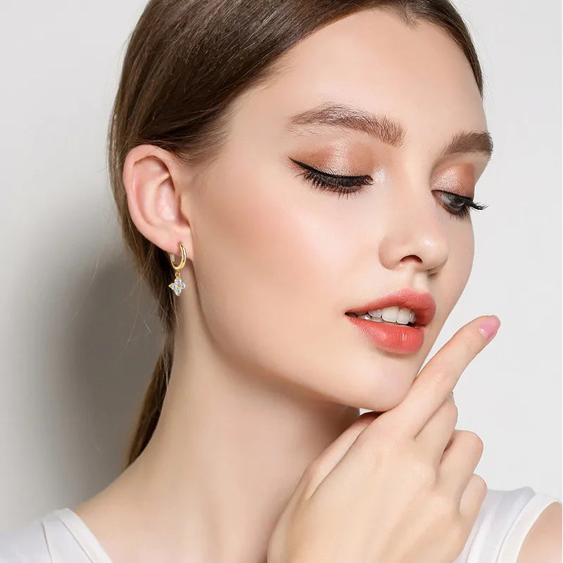 925 Silver Moissanite Hoop Drop Earrings – Sparkling Huggie Hoops | Syleane