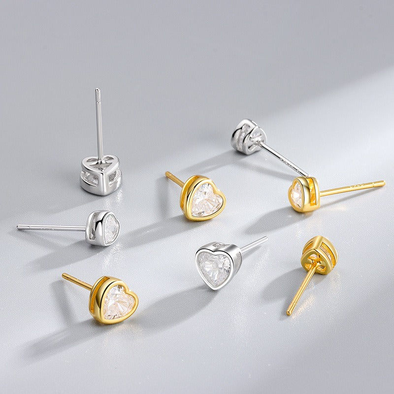 925 Sterling Silver Heart Zircon Stud Earrings – Minimal & Elegant | Syleane