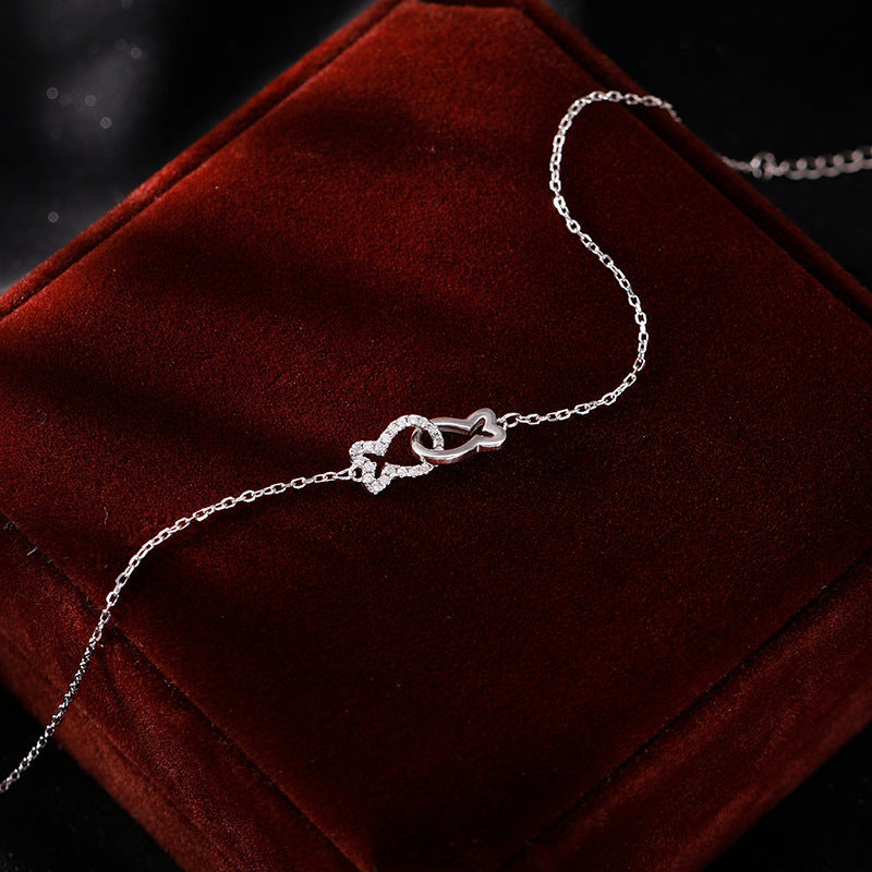 925 Silver Kissing Fish Anklet – Dainty White-Gold Chain by Syleane
