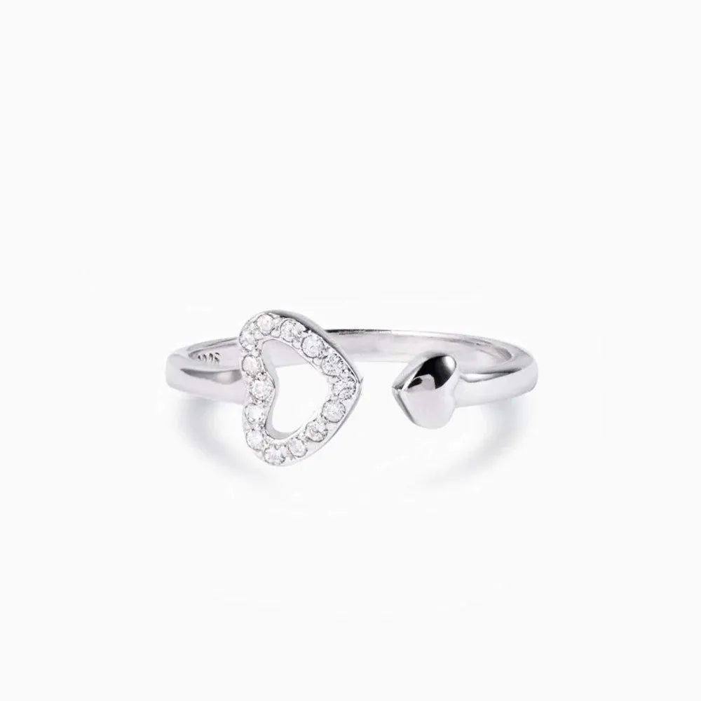 925 Sterling Silver Open Heart Ring – Adjustable Pave Zircon | Syleane