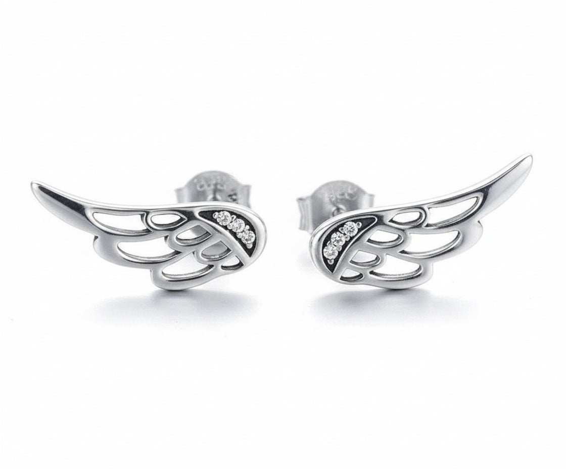 925 Sterling Silver Wing Earrings – Angel Wings Studs for Women | Syleane