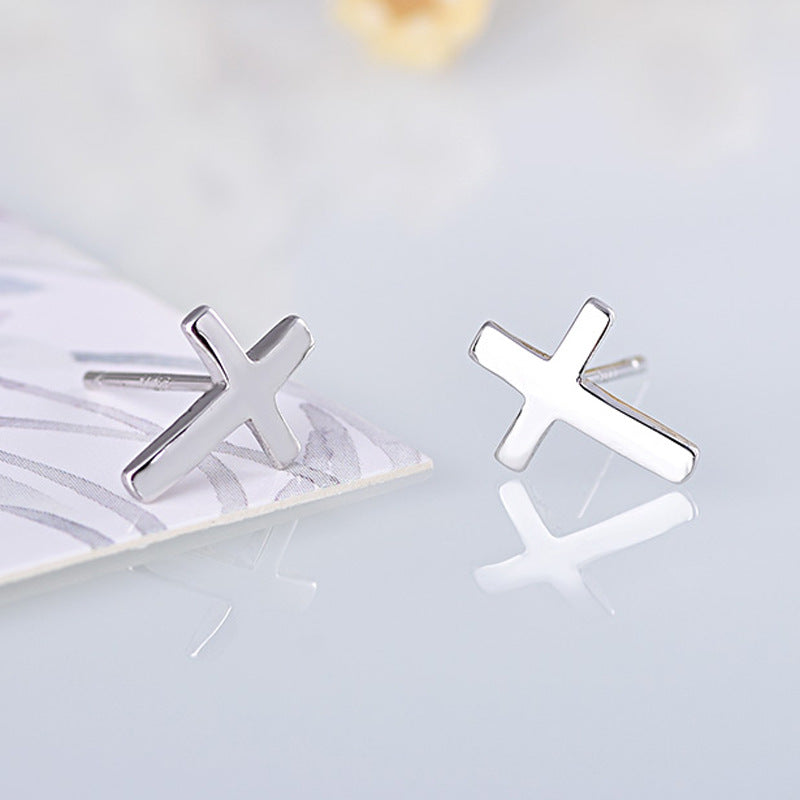 Minimalist Sterling Silver Cross Stud Earrings – Syleane
