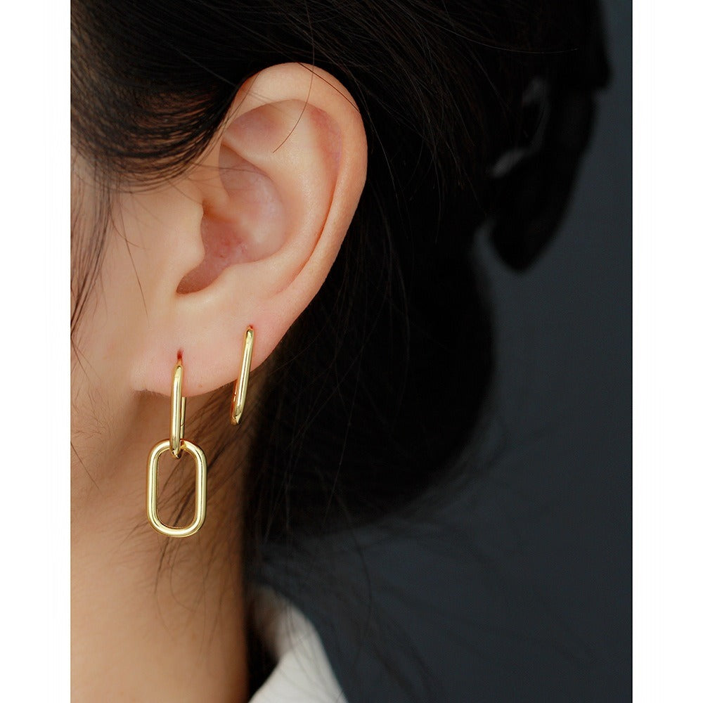 925 Sterling Silver Oval Link Drop Earrings – Minimal Gold Plated | Syleane