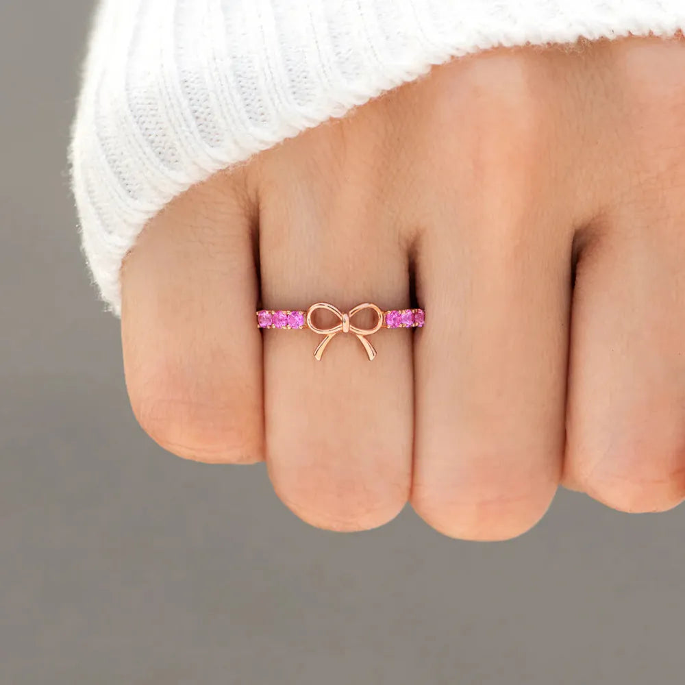 Rose Gold Bow Ring with Pink Zircon in 925 Sterling Silver – Syleane