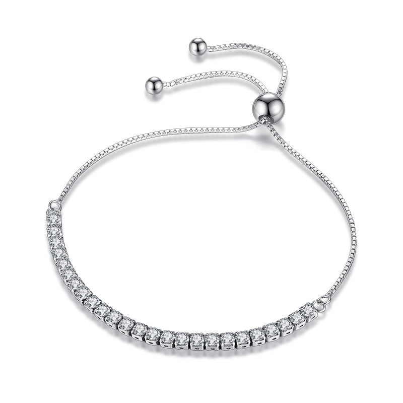 925 Sterling Silver Sparkling Tennis Bolo Bracelet – Adjustable | Syleane
