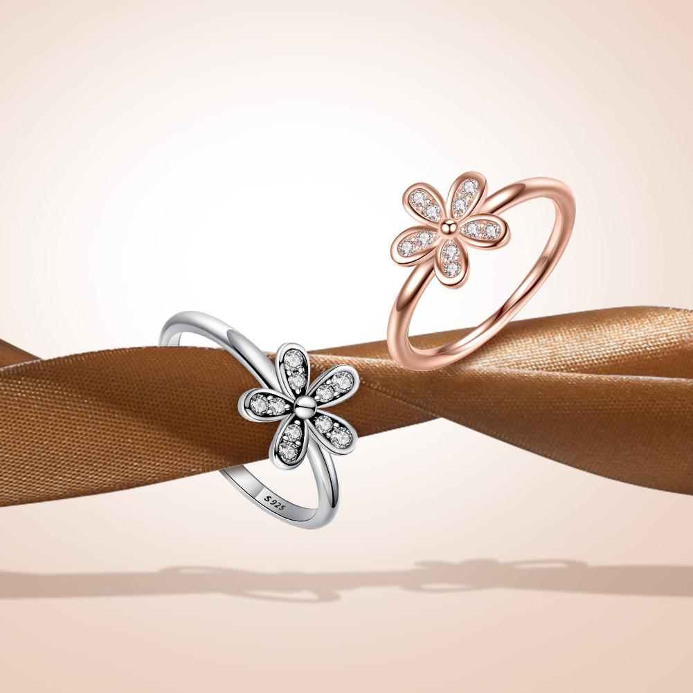 Dainty Daisy Flower Ring in 925 Silver – Cubic Zirconia by Syleane