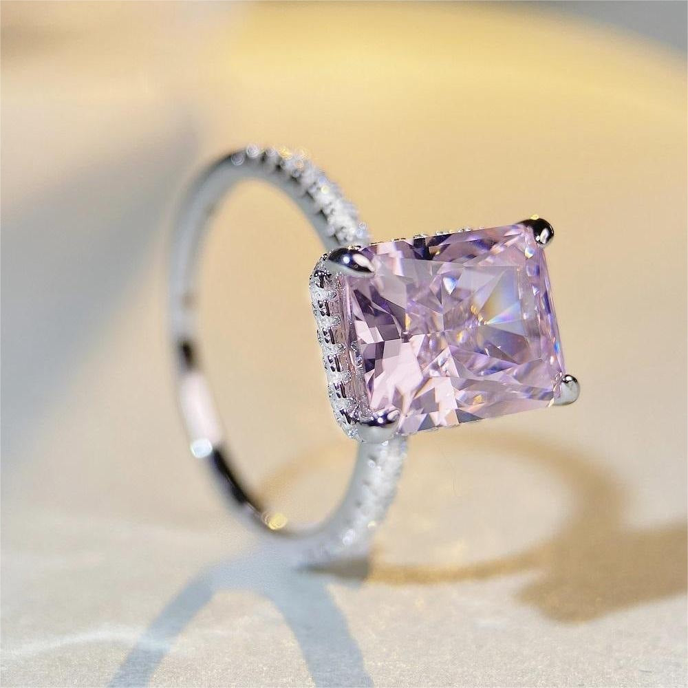 Radiant Cut Pink Stone Ring 925 Sterling Silver – Syleane