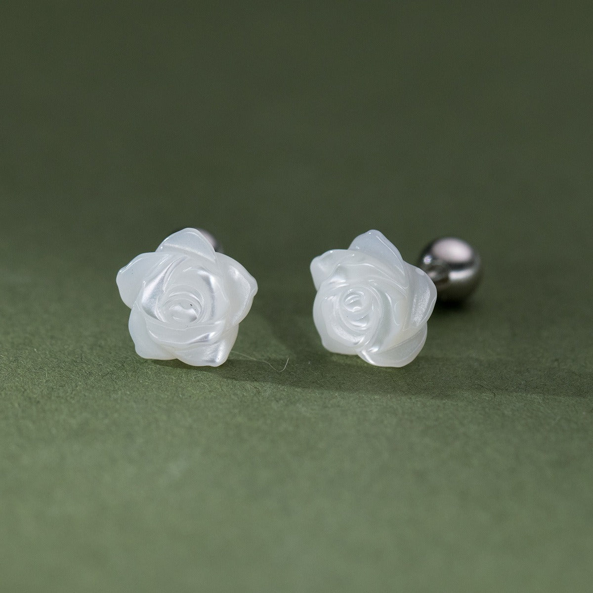 925 Sterling Silver Rose Stud Earrings – White Camellia Flower | Syleane