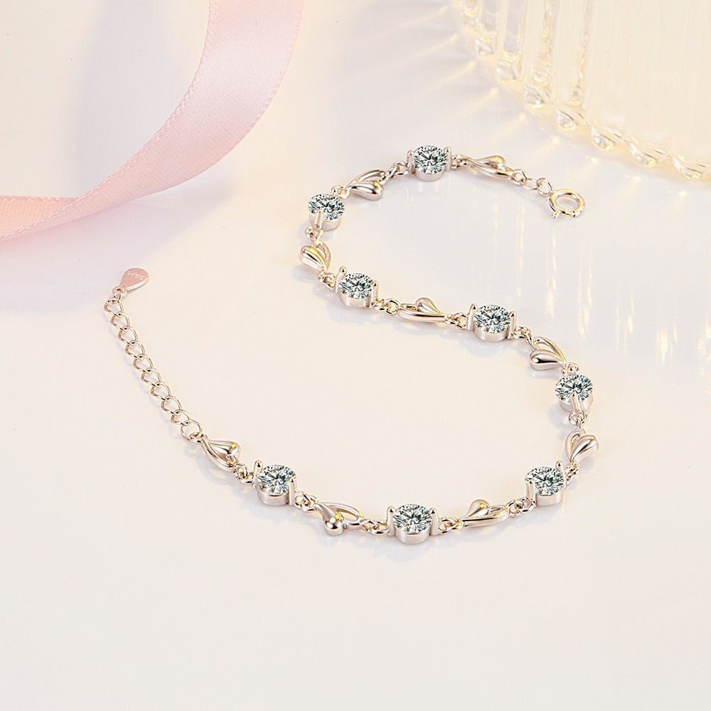 925 Sterling Silver Heart Bracelet – Delicate Love Charm | Syleane