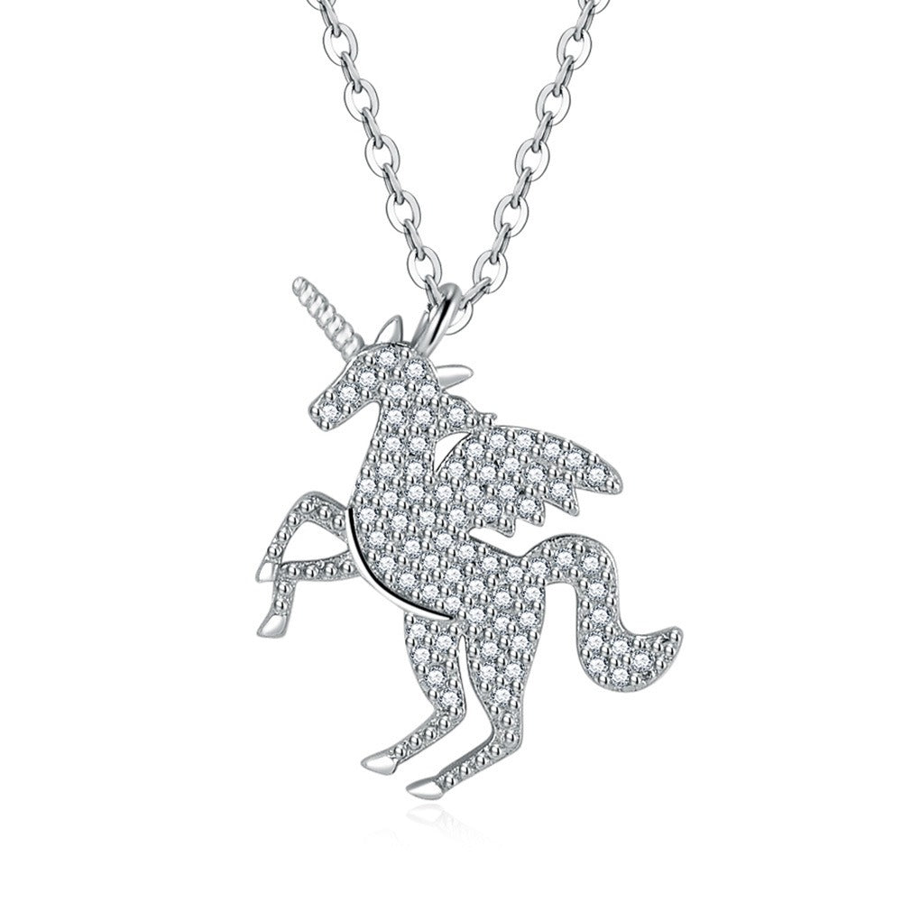Sparkling Unicorn Necklace 925 Sterling Silver CZ - Syleane