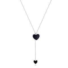 925 Silver Black Double Heart Y Necklace – Platinum Plated by Syleane