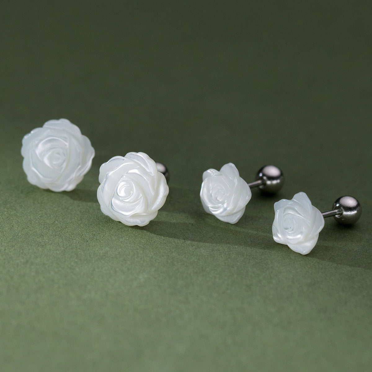 925 Sterling Silver Rose Stud Earrings – White Camellia Flower | Syleane