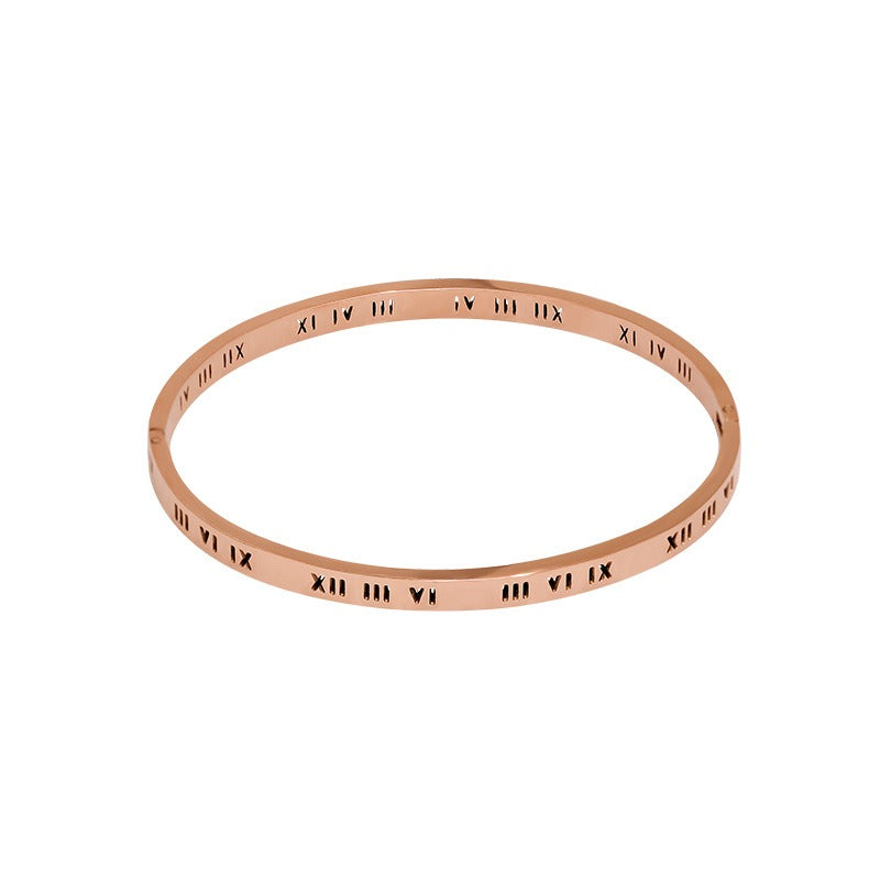 Roman Numeral Titanium Steel Bracelet – Unisexe Bangle | Syleane