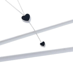 925 Silver Black Double Heart Y Necklace – Platinum Plated by Syleane