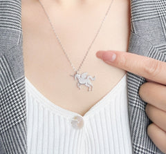 Sparkling Unicorn Necklace 925 Sterling Silver CZ - Syleane