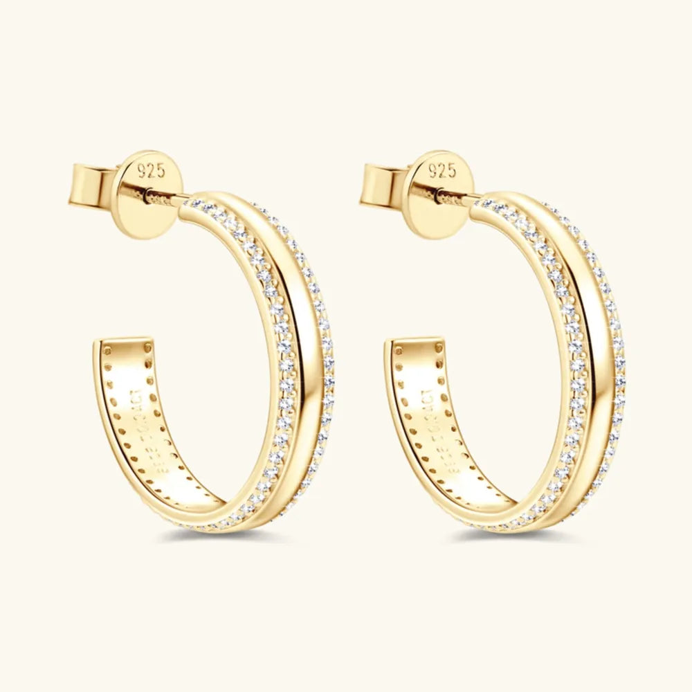 Gold Moissanite C-Hoop Earrings 925 Sterling Silver – Syleane