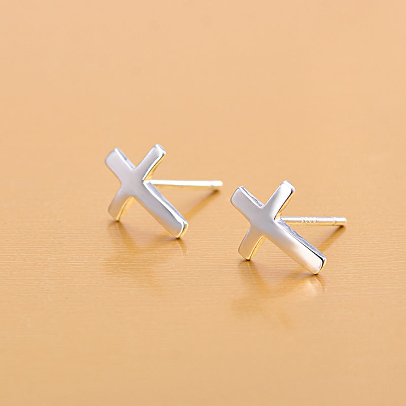 Minimalist Sterling Silver Cross Stud Earrings – Syleane