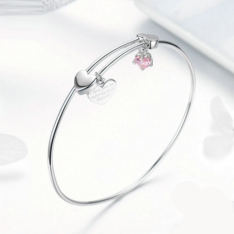 925 Sterling Silver Heart Charm Bracelet with Pink Zircon – Syleane