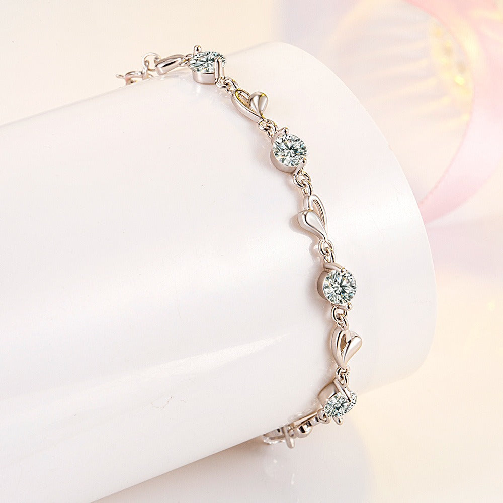 925 Sterling Silver Heart Bracelet – Delicate Love Charm | Syleane