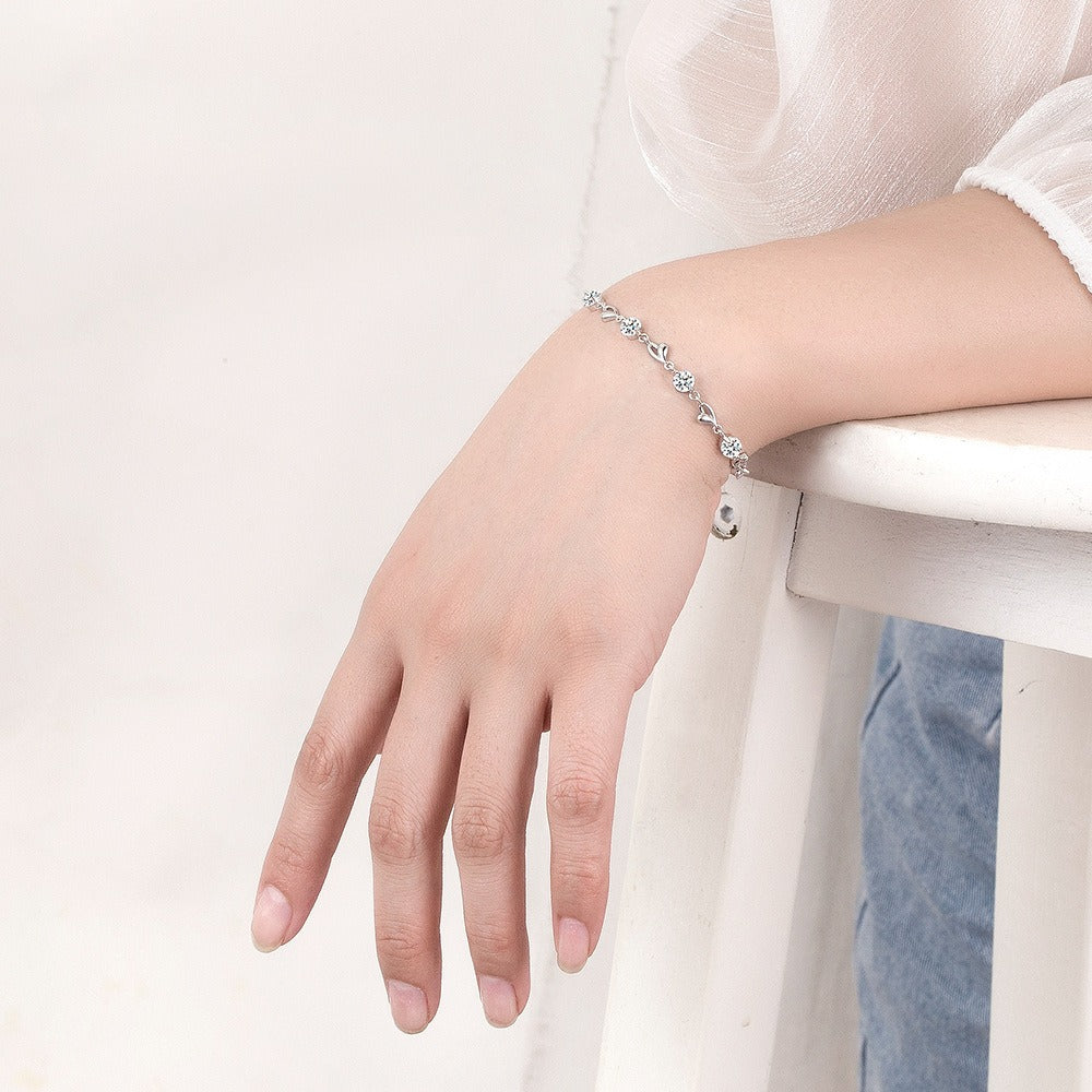 925 Sterling Silver Heart Bracelet – Delicate Love Charm | Syleane