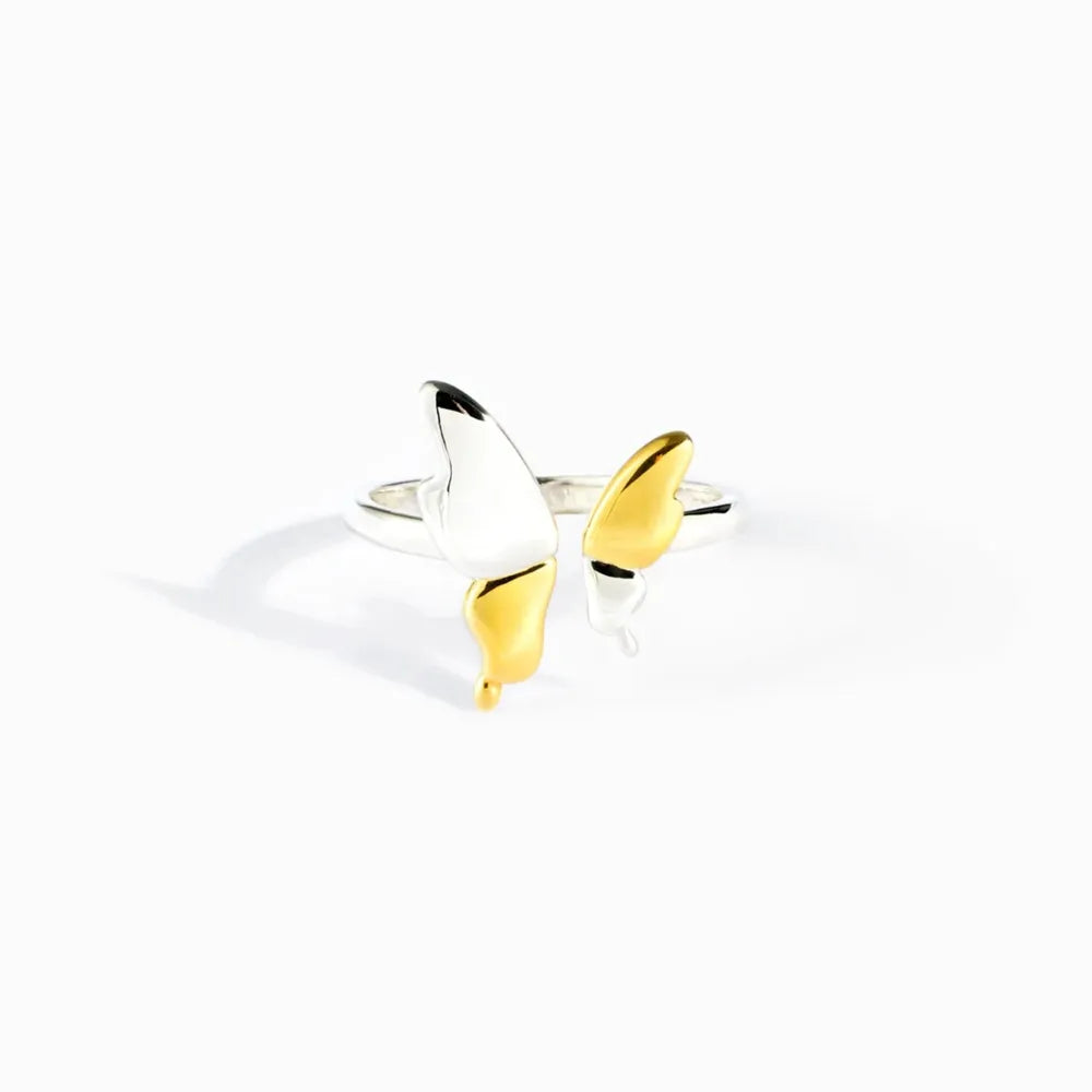 Two-Tone Butterfly Ring 925 Sterling Silver Adjustable – Syleane
