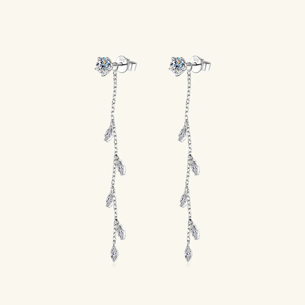 1.38 Carat Moissanite Leaf Drop Earrings 925 Silver Gold | Syleane