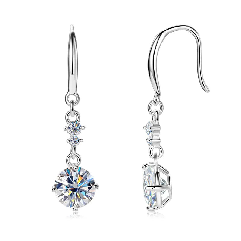 2 ct Moissanite Drop Earrings in 925 Sterling Silver – Elegant Dangle Hoops | Syleane