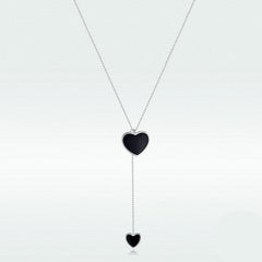 925 Silver Black Double Heart Y Necklace – Platinum Plated by Syleane