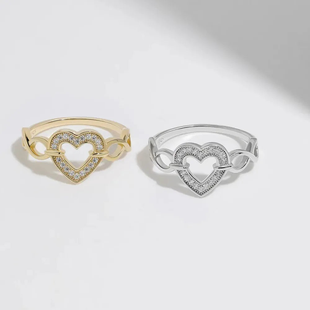 925 Sterling Silver Heart Link Ring – Gold & Silver Plated