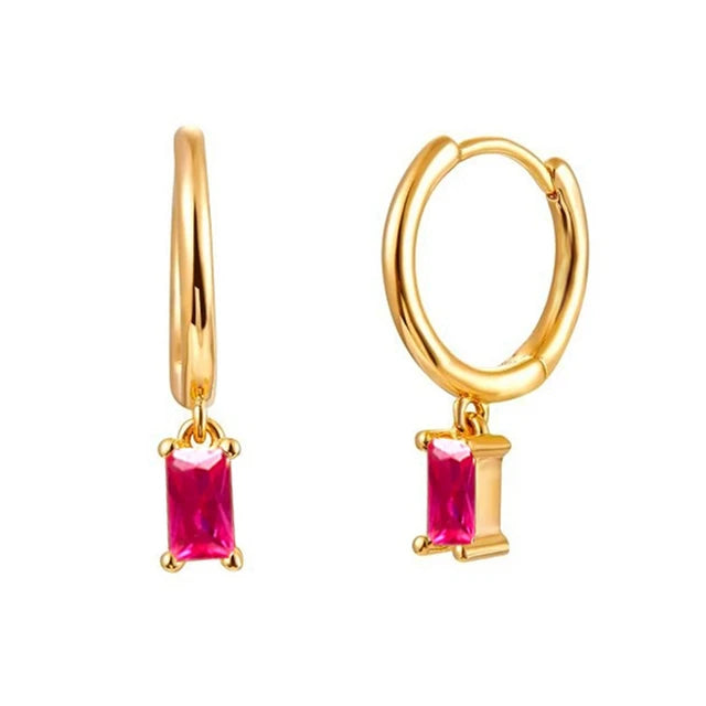 925 Sterling Silver Pink Baguette Hoop Earrings – Colorful Zircon | Syleane