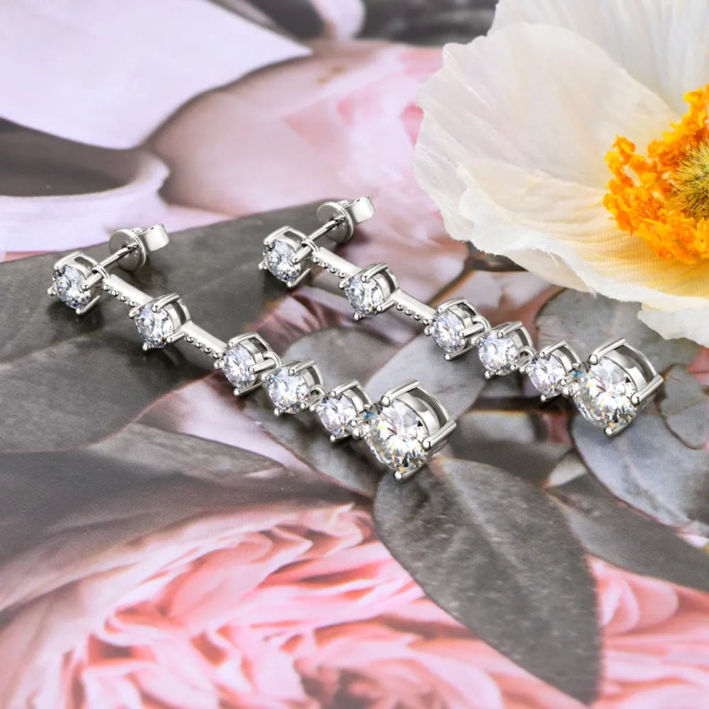 4ct Moissanite Graduated Drop Earrings in 925 Silver – Syleane